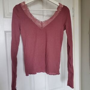 Last Chance Dusty pink lace edged shirt